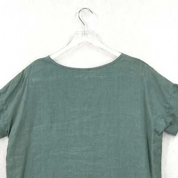 FOUND PATH Linen Market Boxy Tee Womens Small Spruce Square Top Short Sleeve - Picture 7 of 14